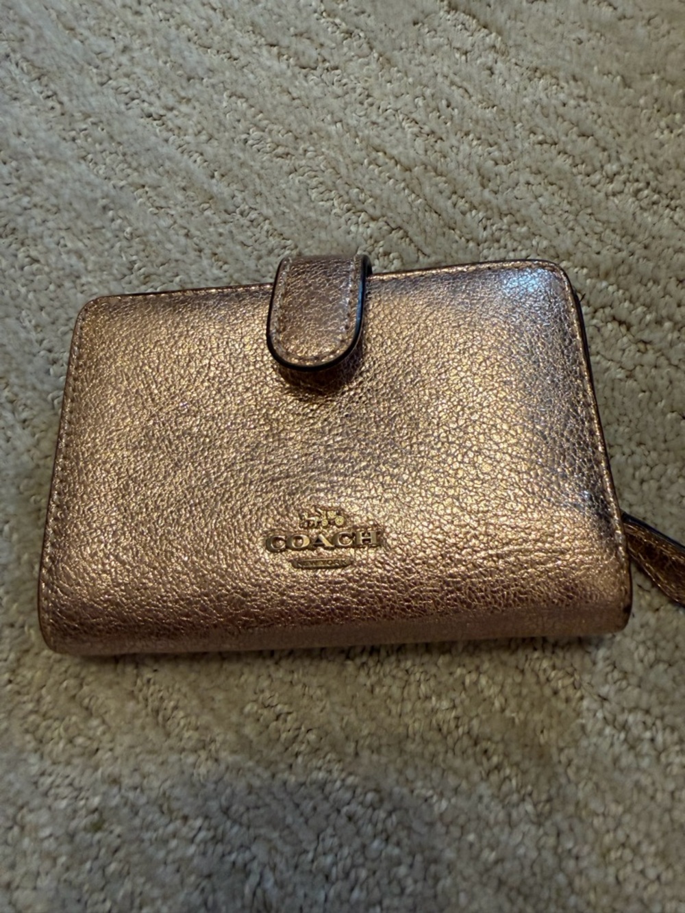 Coach Metallic Rose Gold Compact Leather Wallet